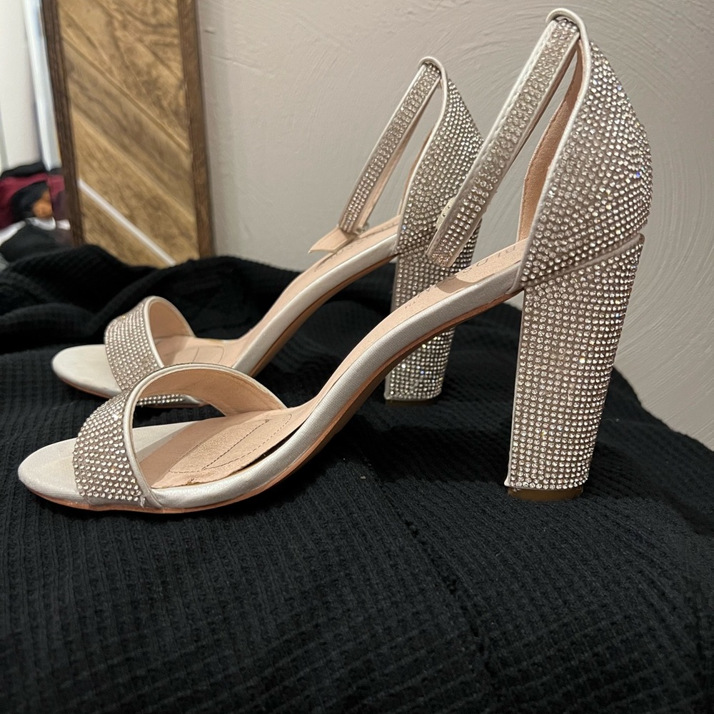 David’s Bridal crystal block heel sandals